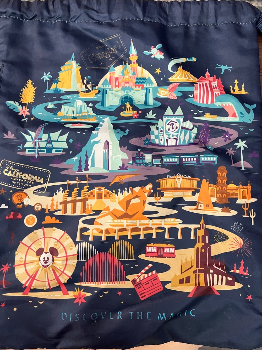 Disney Parks Discover the Magic Disneyland Resort Map Drawstring Backpack Bag